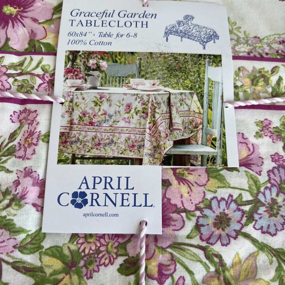 NEW April Cornell Tablecloth Floral GRACEFUL GARDEN Cotton Sz 60x84